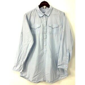 J Crew Womens Light Blue Tunic Shirt Button Up Sz XL Roll Up Sleeves 1170N4